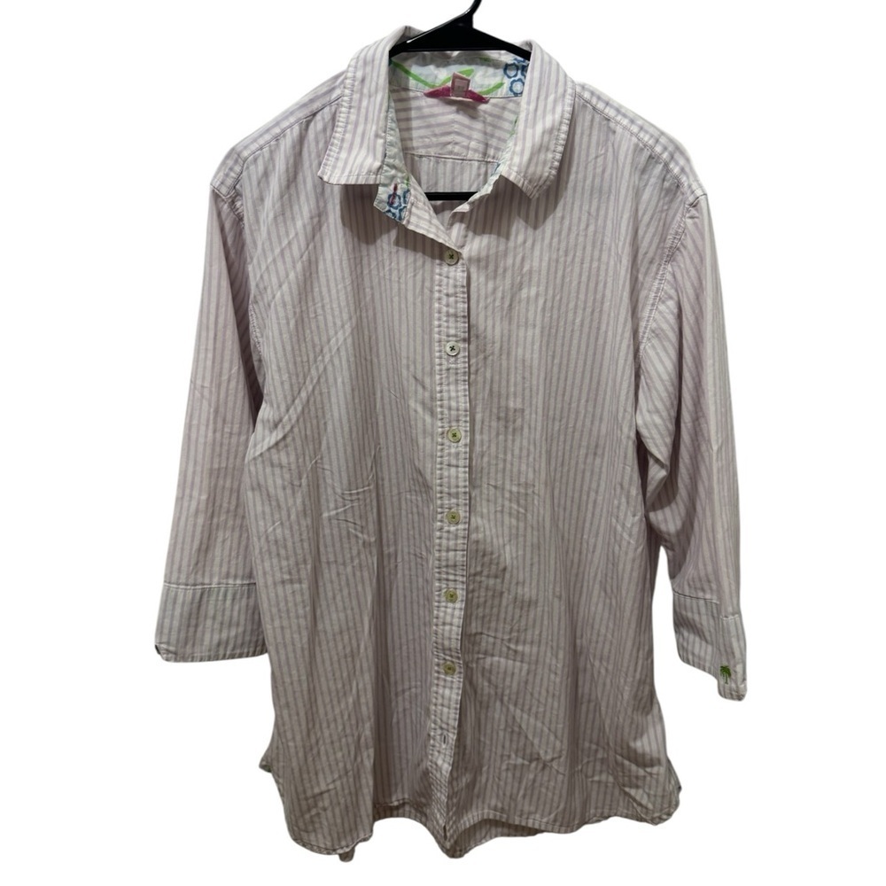 Lilly Pulitzer Lavender and White Striped Button Down Blouse Size Medium
